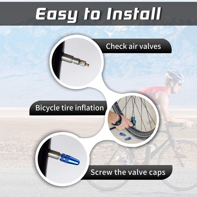 TPMSCENTER Aluminum Presta Valve Stem Caps – Blue Tire Air Dust Covers for Bike (4 Pack) – Fit French Valves on Road, MTB, Hybrid, Racing, Fitness, Folding & Fat Bikes - Image 4